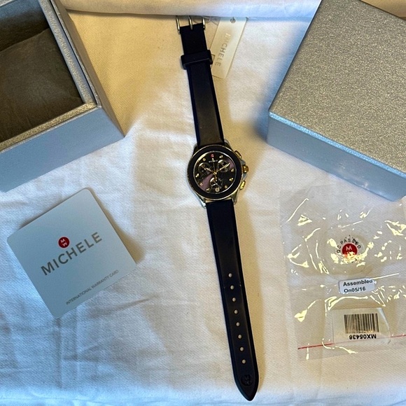 Michele Cape Chronograph Blue Dial Yellow Topaz Markers FULL SET - Picture 13 of 13